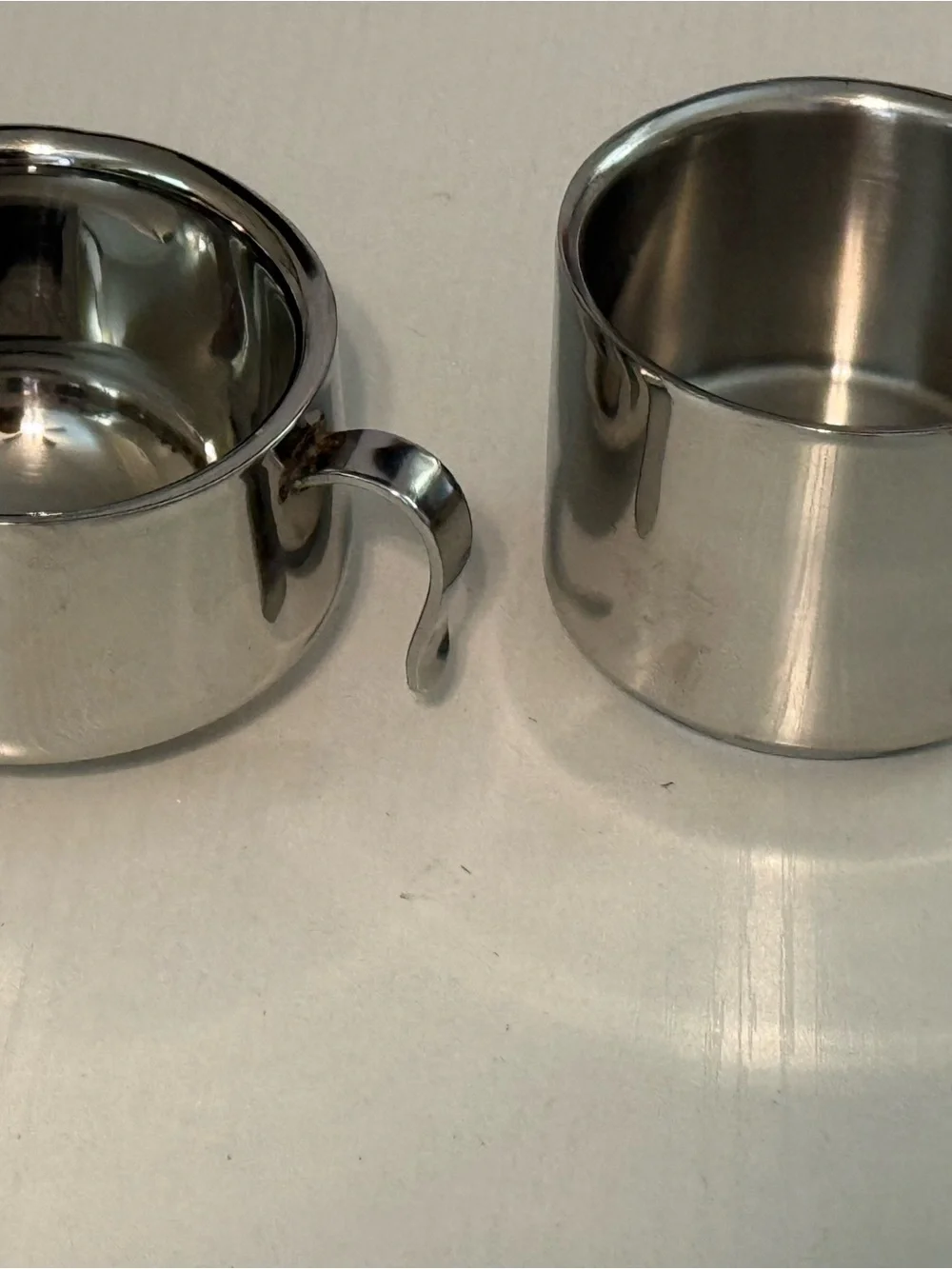 Set of 6: Polished Stainless Steel Coffee Cup and 3 serving bowls Mazda & JVL